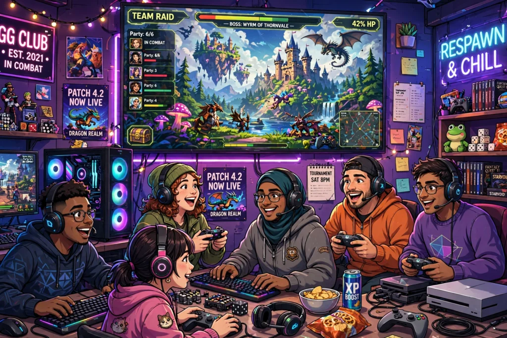 Gamers playing together on the PlayMyWorld Online multiplayer gaming platform