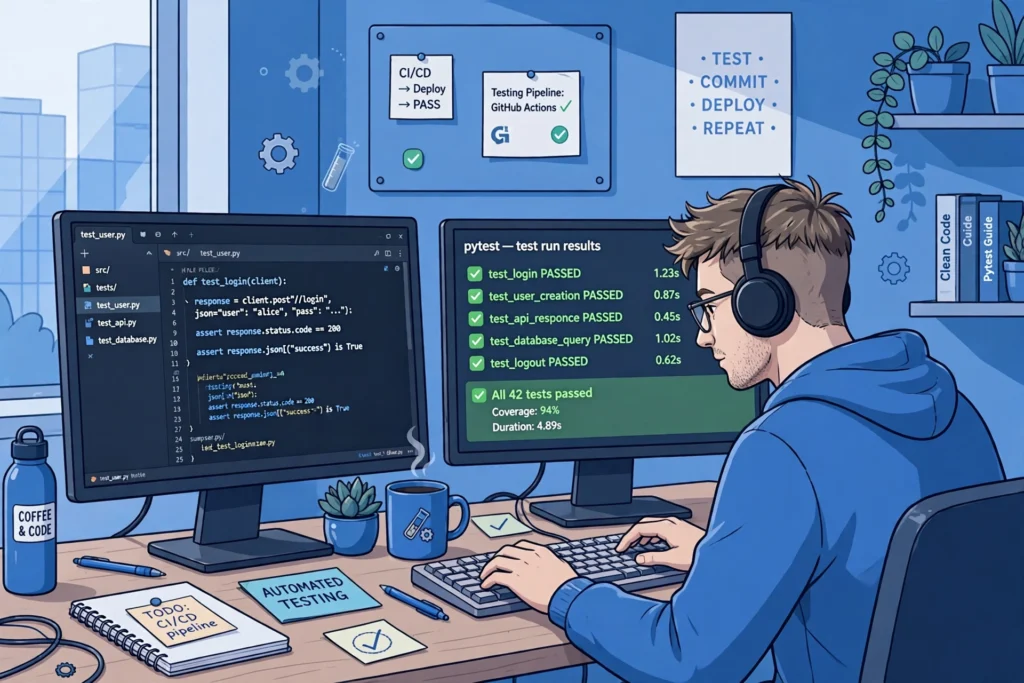 Developer using the TestWise platform code for automated software testing