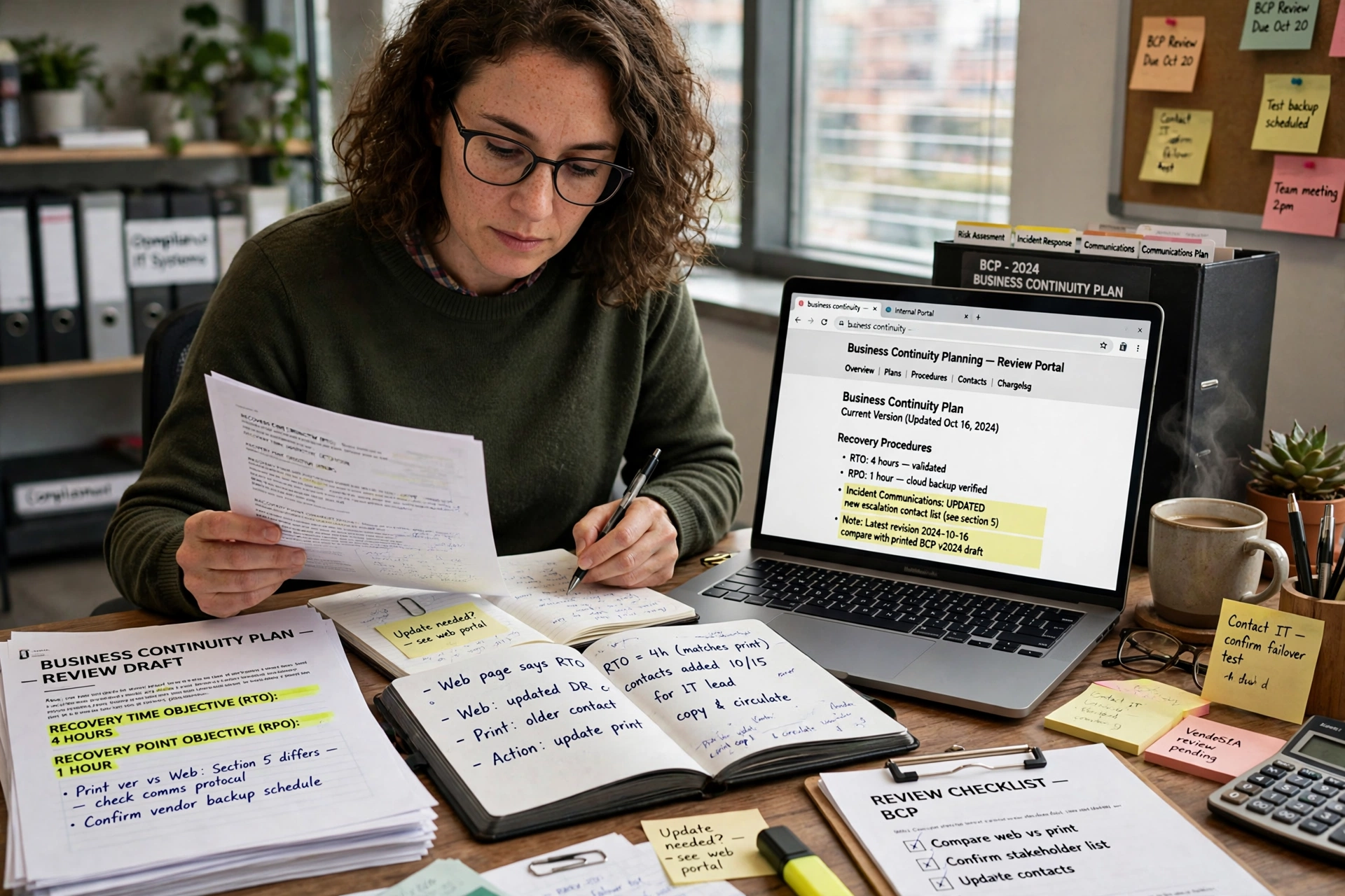 Researcher reviewing business continuity documents found with advanced search operators